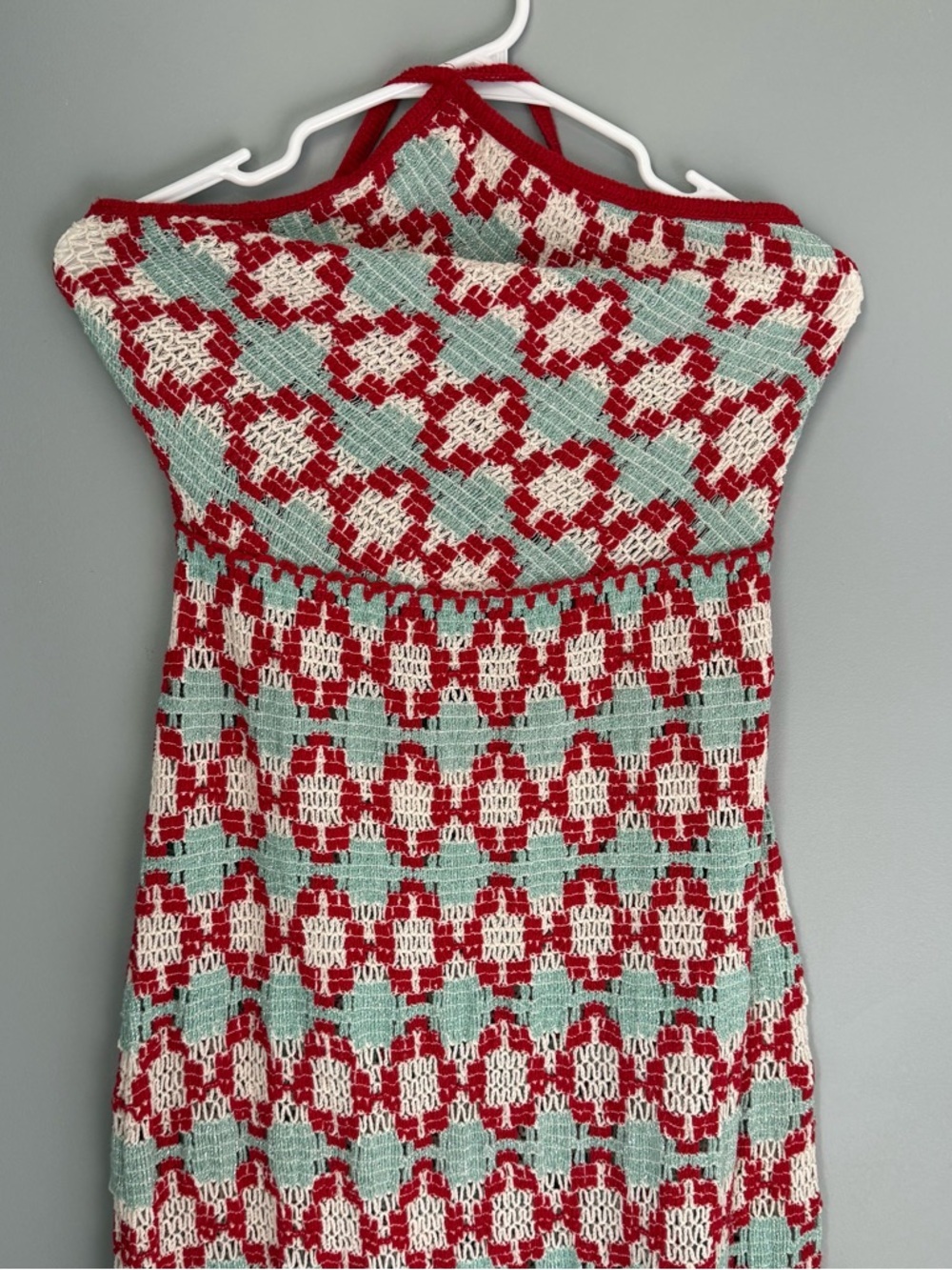 Zara Crochet Knit Halter Maxi Dress Blue and Red - Picture 4 of 10